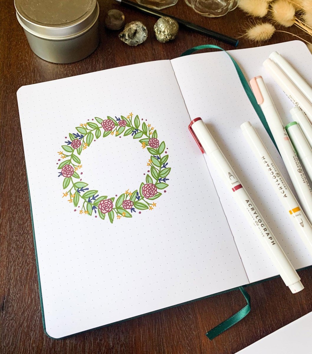 Bloemenkrans voor bullet journal spread