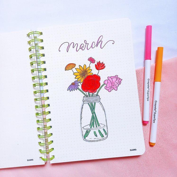 Bloemenmandje en vaasje doodles