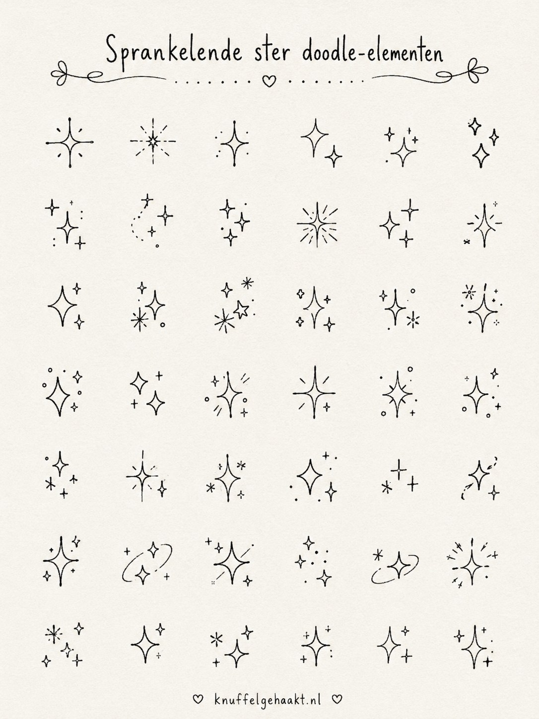 Sprankelende ster doodle-elementen als losse bullet journal doodles in verschillende vormen