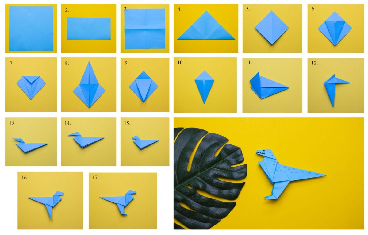 Origami dinosaurus stap voor stap vouwen
