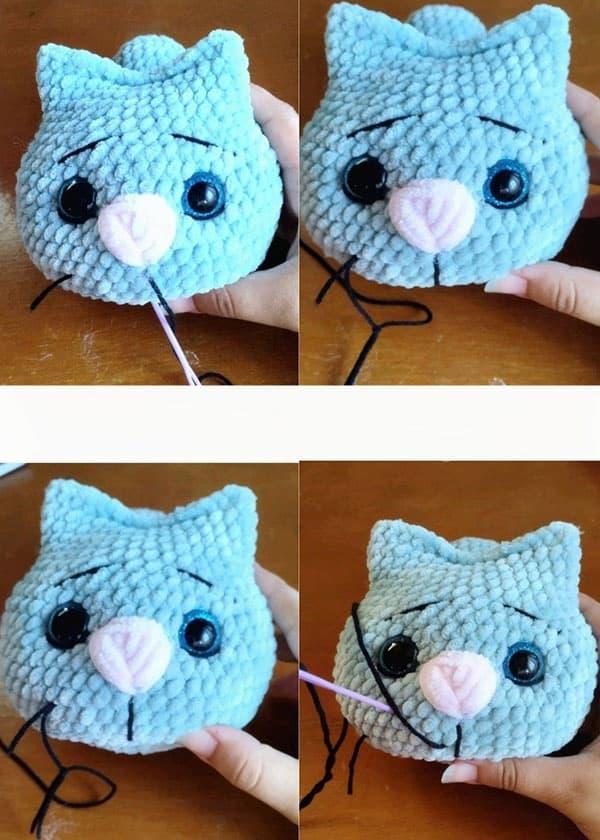 Gezichtje van gehaakte amigurumi kat