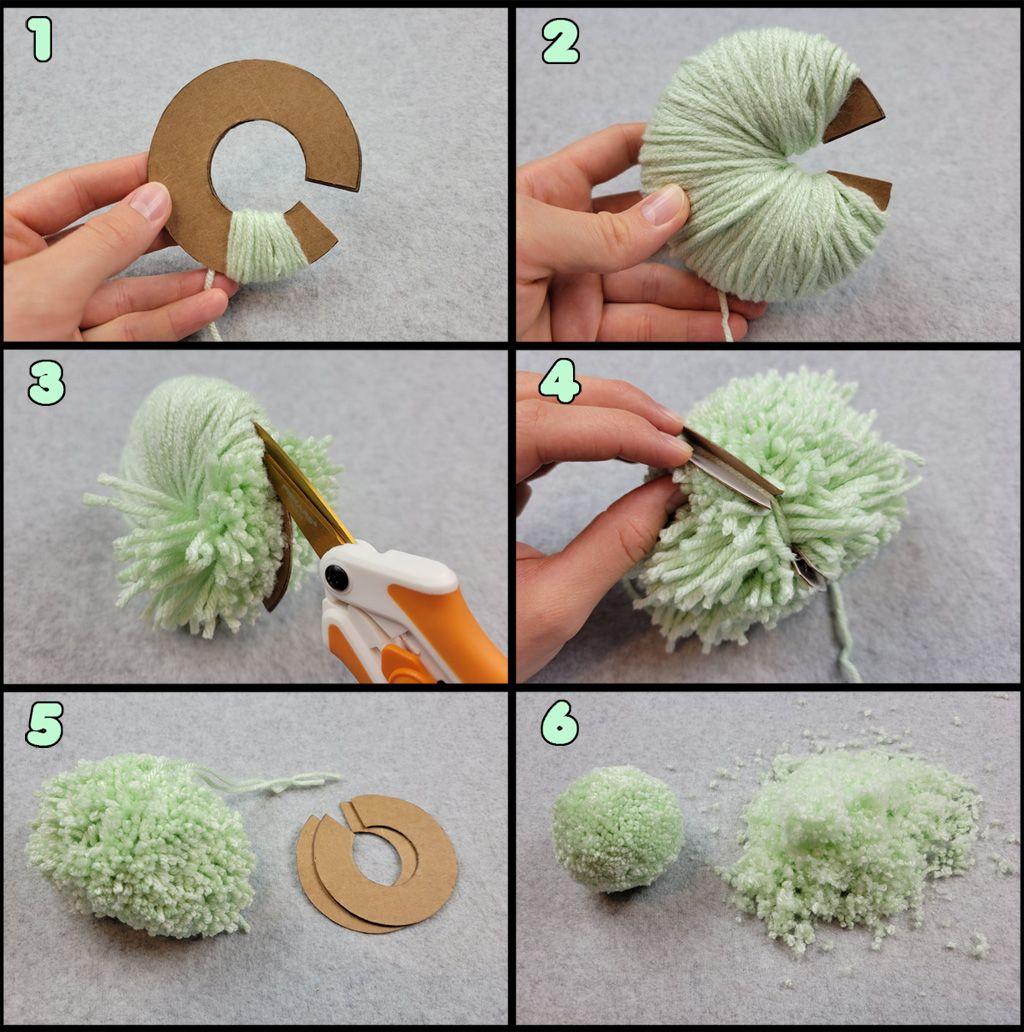 Groene pom pom voor schildpad maken