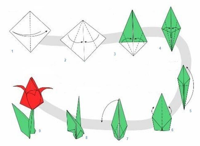 Origami tulp met steel