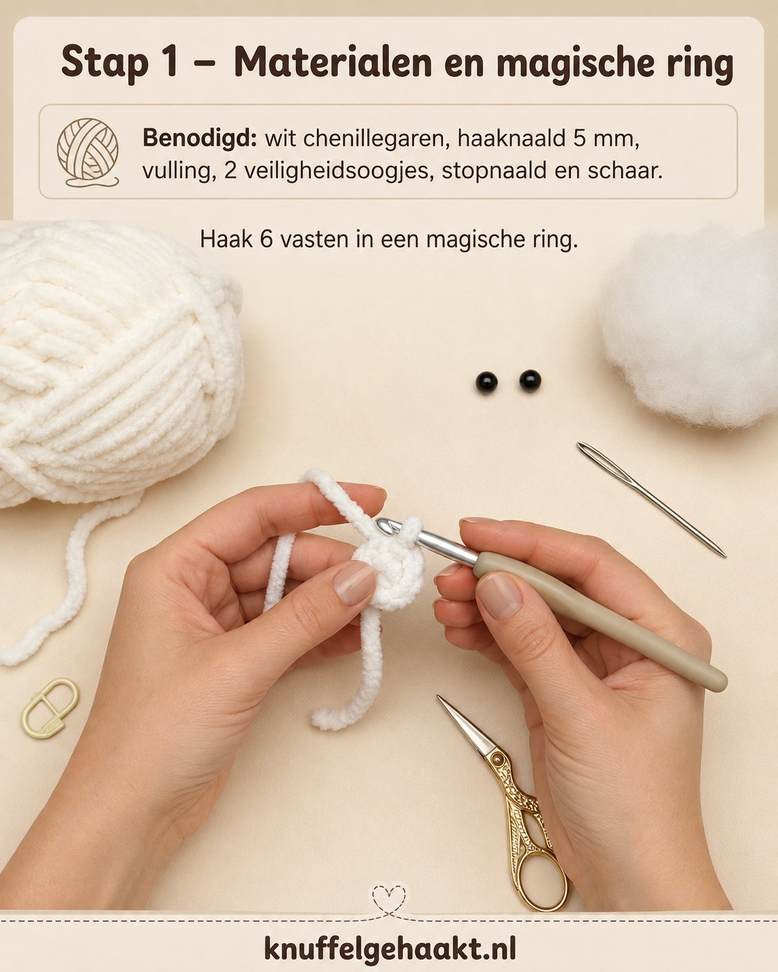 Handen haken 6 vasten in een magische ring voor dit gehaakte slang amigurumi patroon