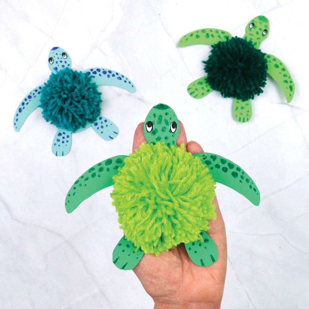 Zelfgemaakte pom pom schildpad resultaat