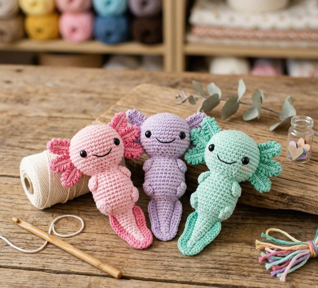 Afgewerkte axolotl amigurumi cadeau