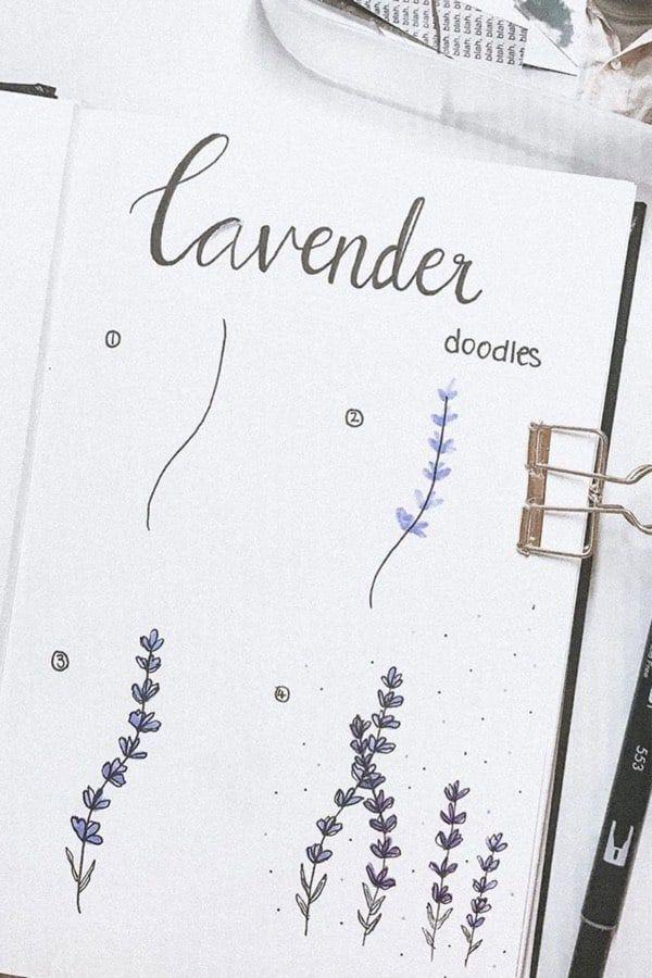 Lavendel doodles op bullet journal pagina