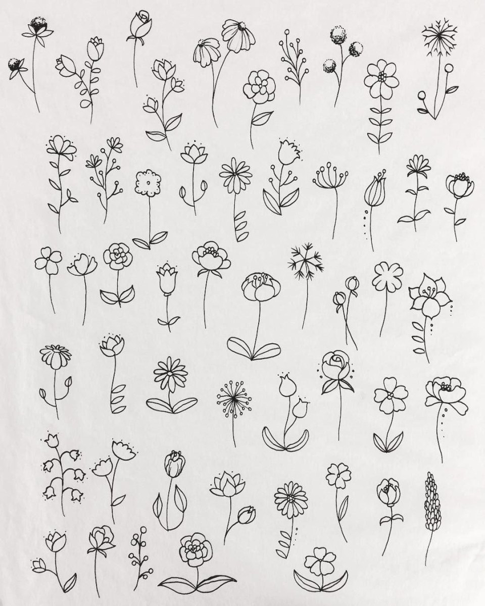 Zwart witte bloemen doodles