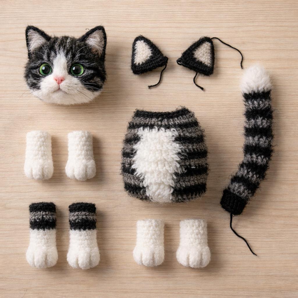 Oren pootjes en staart amigurumi kat