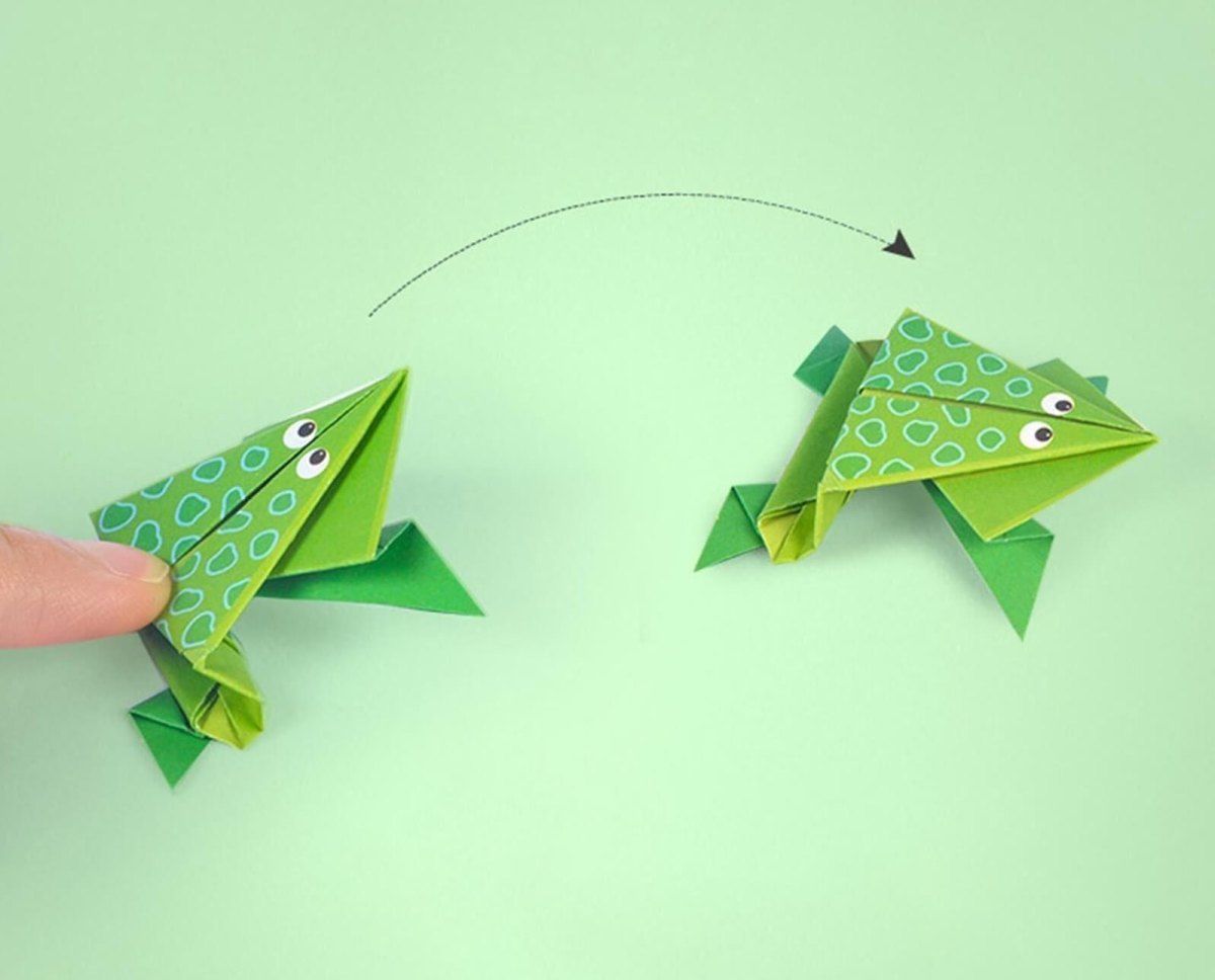 Springende origami kikker