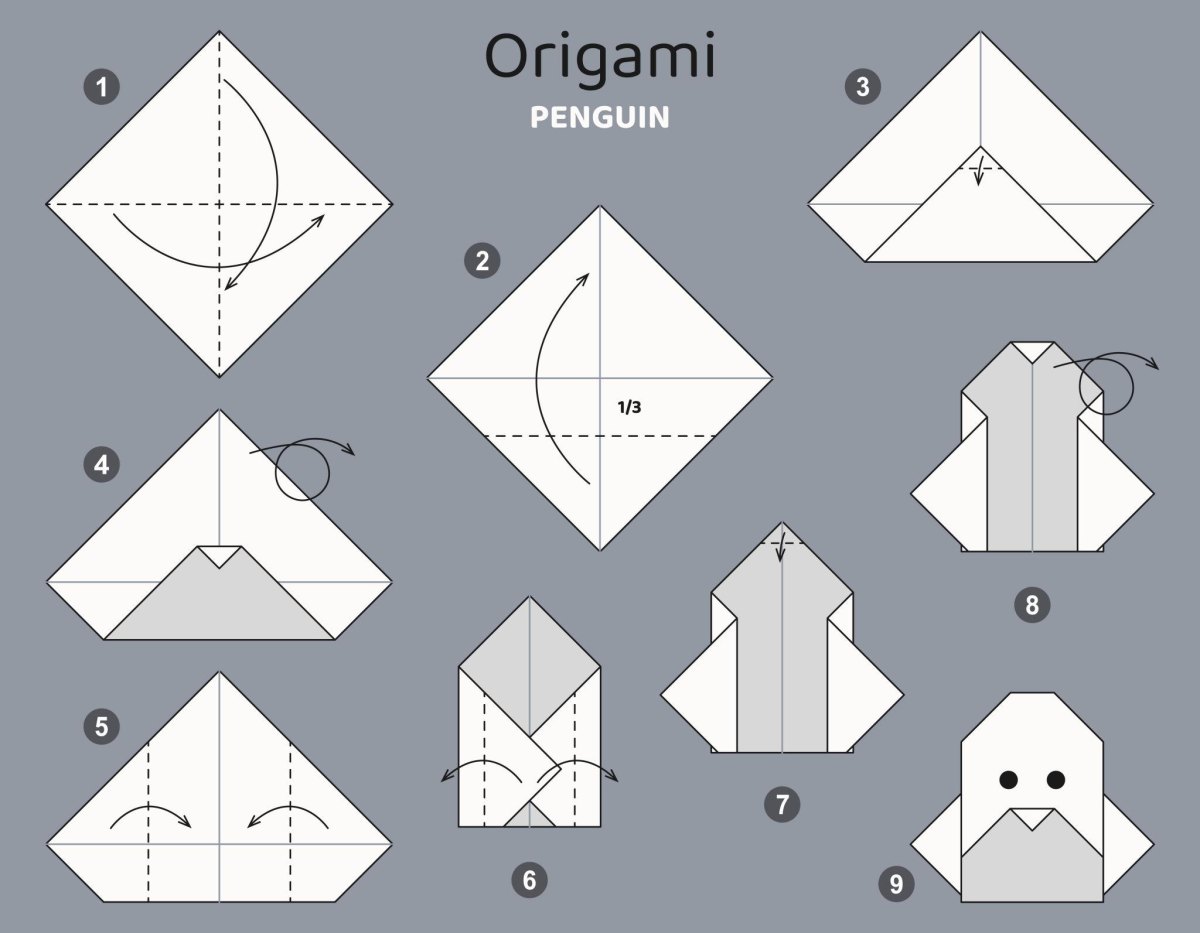 Origami pinguïn zwart wit papier