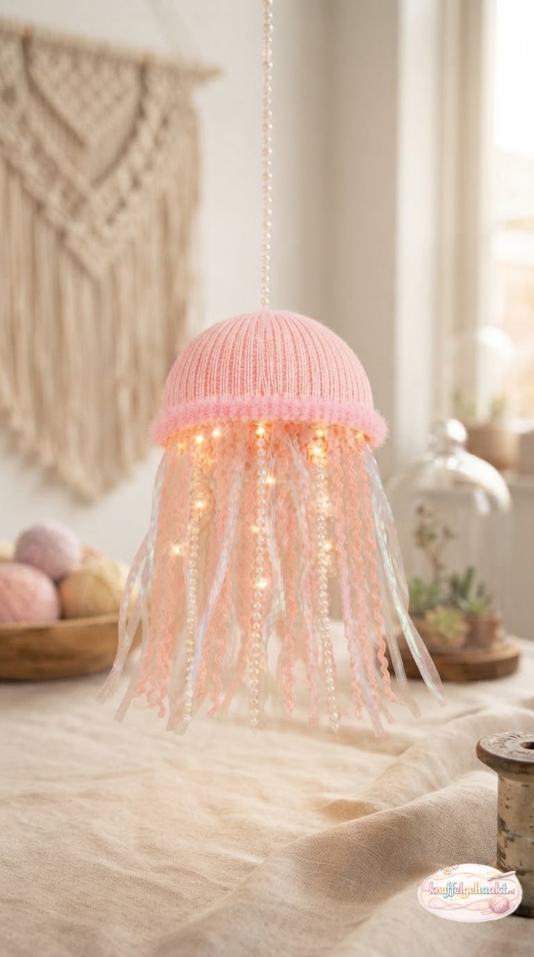 Gehaakte kwal lamp in zachte stijl