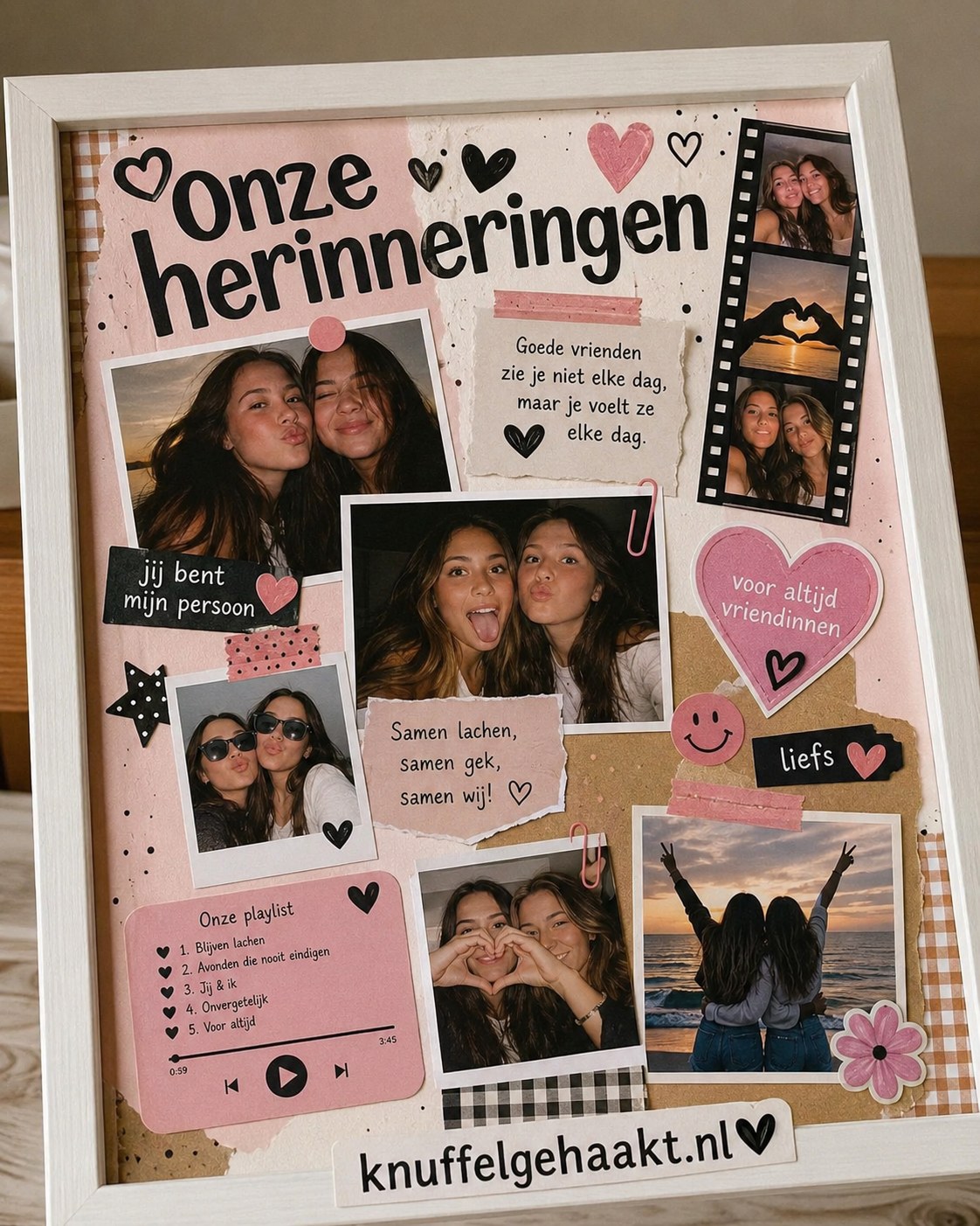 Ingelijste fotocollage Onze Herinneringen als blijvend scrapbook idee voor je beste vriendin