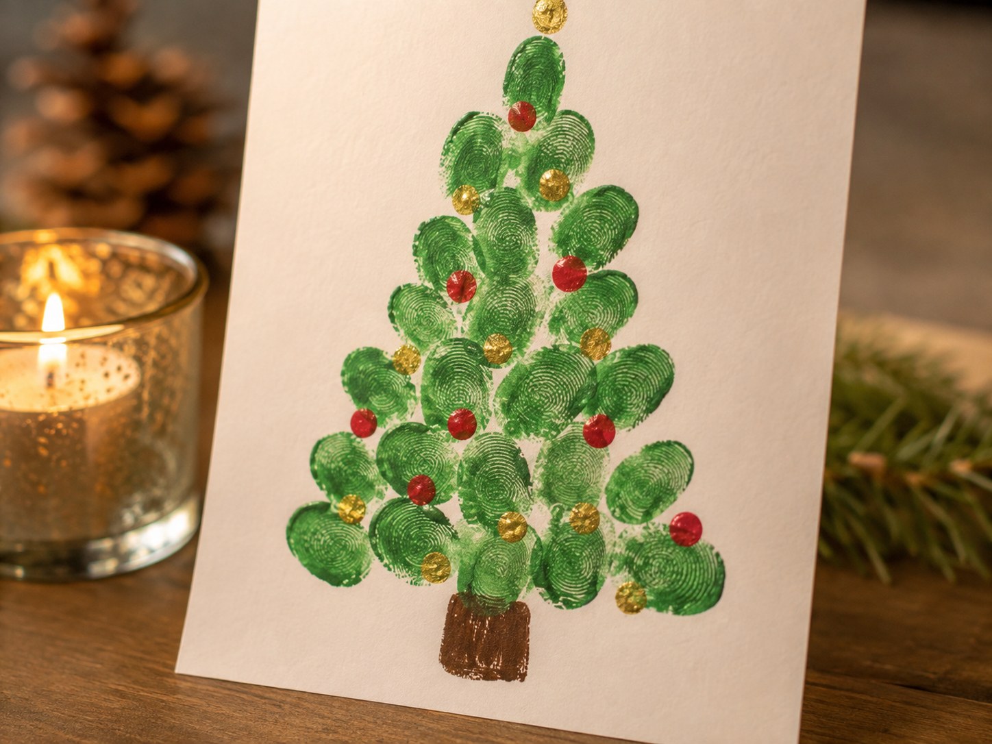 Kerstboom versierd met gekleurde stipjes